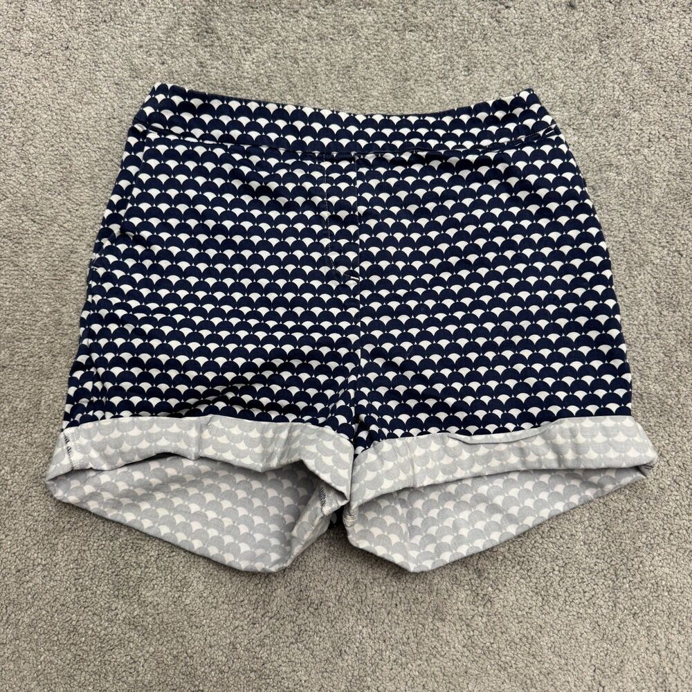 Boden Geometric Print Stretch Elastic Waist Shorts Womens 6 Navy Blue White